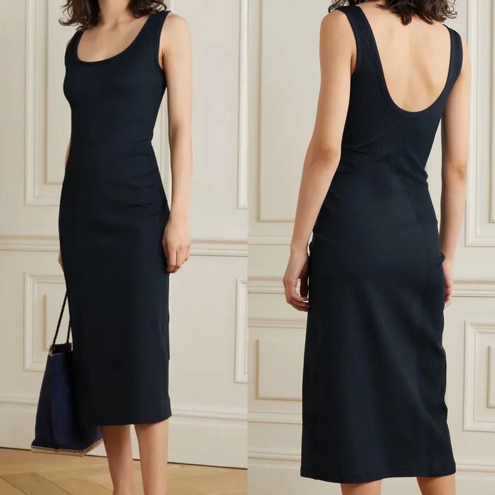 Eres Osmose Paneled Ribbed Stretch Jersey Midi Dress in Navy Blue Size M/L